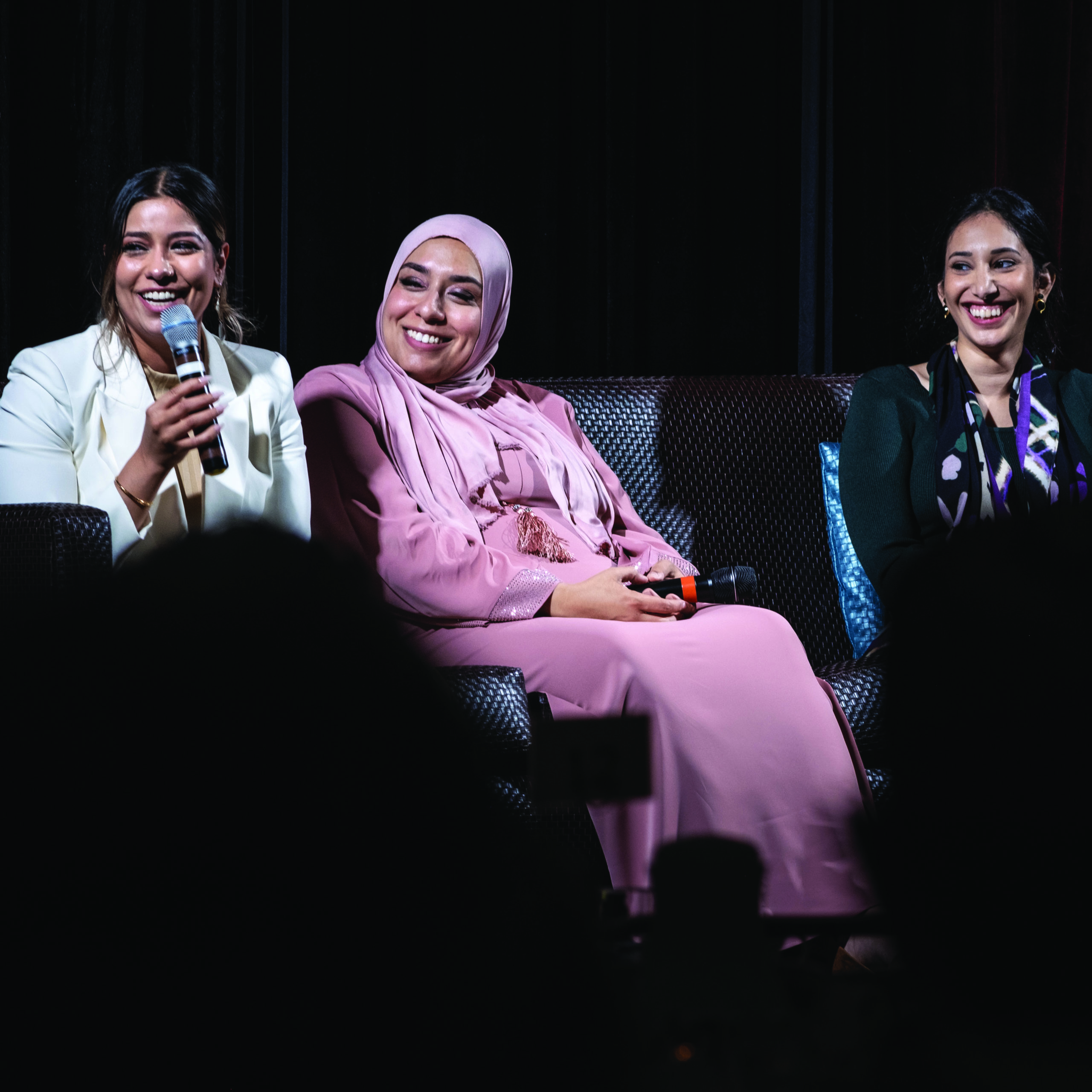 Pictured:
Alum speakers
Zahraa Saheb,
Judge Leila Ikram,
and Erum Salam at
ISF’s 2024 Northern
California Banquet.