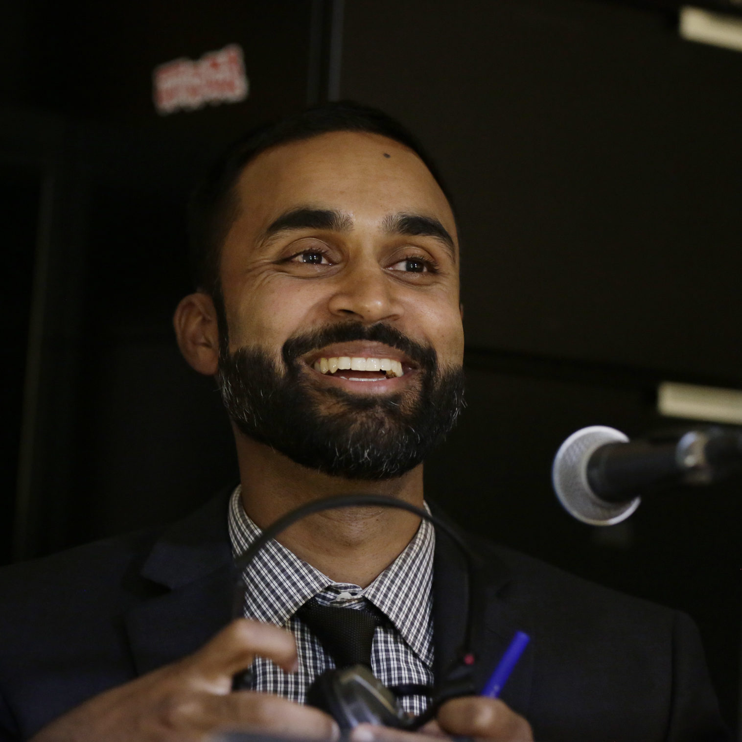 Santa Clara County deputy public defender, Sajid Khan is photographed during a recording of  "The Return," podcast called "Aider and Abettor." In San Jose, California, on Monday, July 31, 2017. (JosieLepe/Bay Area News Group)